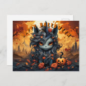 ふわふわのマネを使ったスポークハロウィンユニコーン シーズンポストカード (正面/裏面)