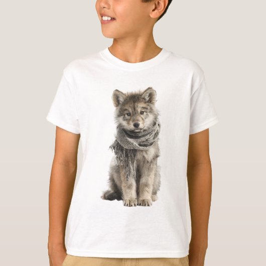 ふわふわのマフラー 子狼 キッズ Tシャツ (正面)