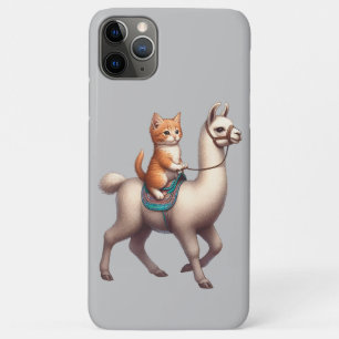 ふわふわのラマとネコとラマに乗った可愛らしい子猫 iPhone 11 PRO MAXケース