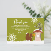 ふわふわのリスのギフト冬の赤ちゃんシャワーギフト サンキューカード (スタンド正面)