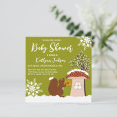 ふわふわのリスのギフト冬の赤ちゃんシャワー 招待状 (スタンド正面)