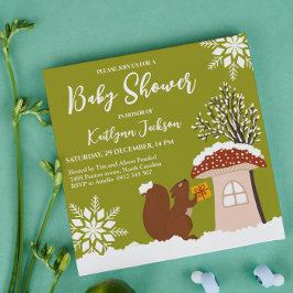 ふわふわのリスのギフト冬の赤ちゃんシャワー 招待状