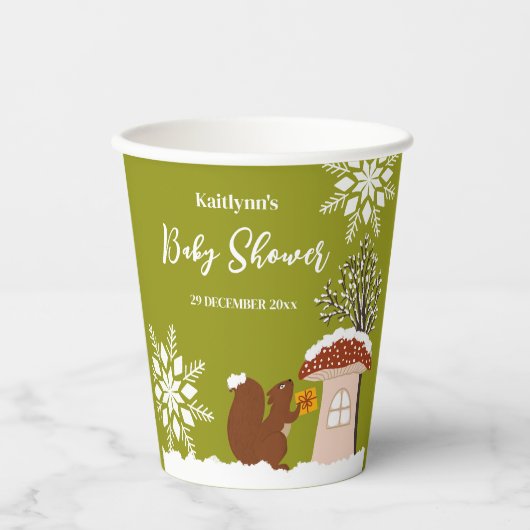 ふわふわのリスのギフト冬の赤ちゃんシャワー 紙コップ (正面)