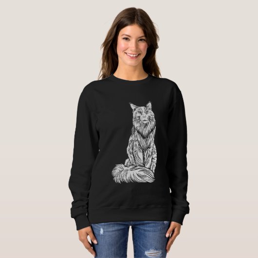 ふわふわのロングコートを着た大きなメインのクーンキャット スウェットシャツ (正面フル)