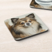 ふわふわのロングヘアチワホアパピードッグ コースター (左側)