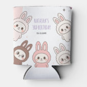 ふわふわの人形パステルバニーテーマの誕生日 缶クーラー (正面)