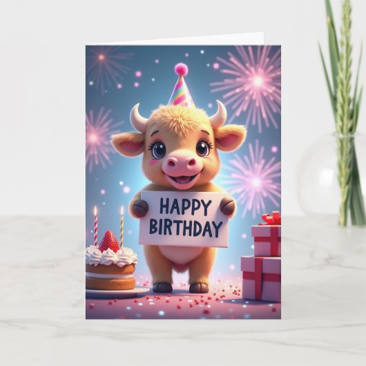 ふわふわの動物がお誕生日をお祝いするカード カード (正面)