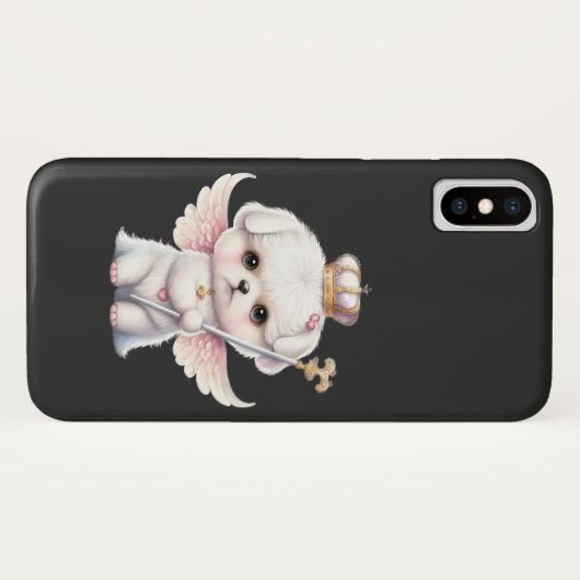 ふわふわの喜び: エンジェルの翼を持つマルチーズの子犬のプレゼント Case-Mate iPhoneケース (裏面(横))