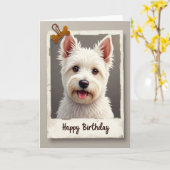 ふわふわの子犬の誕生日カード カード (黄色い花)