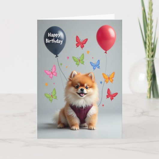 ふわふわの子犬の誕生日カード カード (正面)