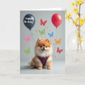 ふわふわの子犬の誕生日カード カード (黄色い花)