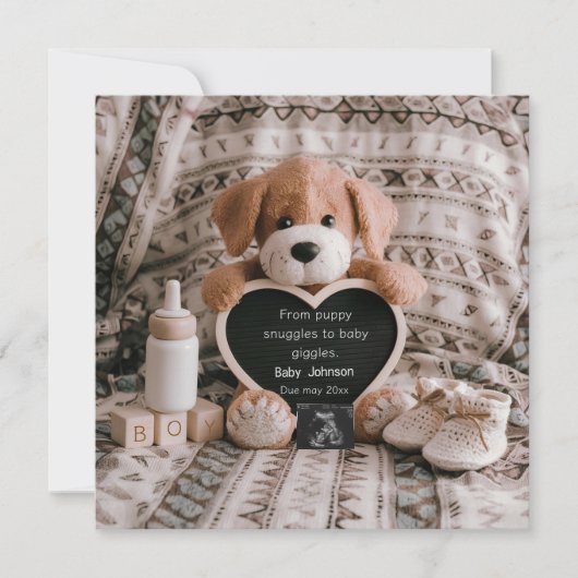 ふわふわの子犬男の赤ちゃんと妊娠の発表 シーズンカード (正面)