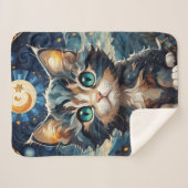 ふわふわの子猫の夜空ステンドグラス シェルパブランケット (正面(横))