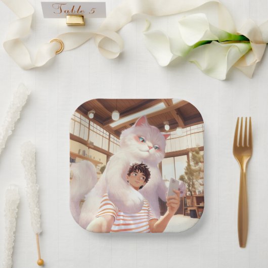 ふわふわの巨人の自撮り ペーパープレート (ウェディング)