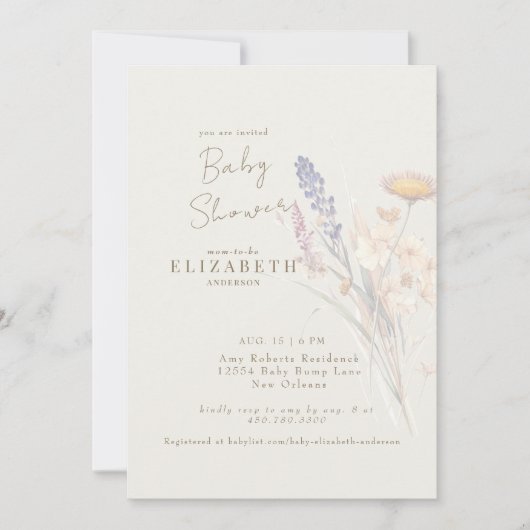 ふわふわの植物の花のクリームII ベビーシャワー 招待状 (正面)