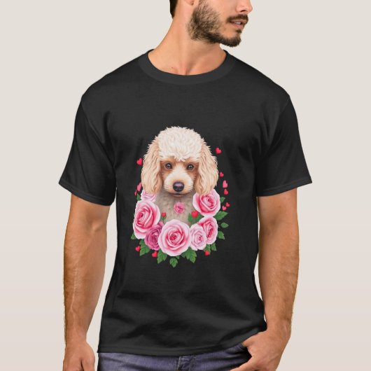 ふわふわの犬とバラ Tシャツ (正面)