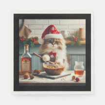 ふわふわの猫がアルコールたっぷりのクリスマスパンを焼く