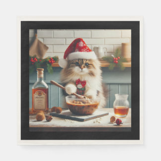 ふわふわの猫がアルコールたっぷりのクリスマスパンを焼く スタンダードランチョンナプキン