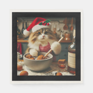 ふわふわの猫がアルコールたっぷりのクリスマスプディングを焼く スタンダードランチョンナプキン