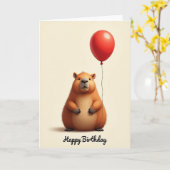 ふわふわの生き物の誕生日カード カード (黄色い花)