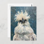 ふわふわの白いシルキーチキンオイル塗装デコパージュ ポストカード (正面/裏面)