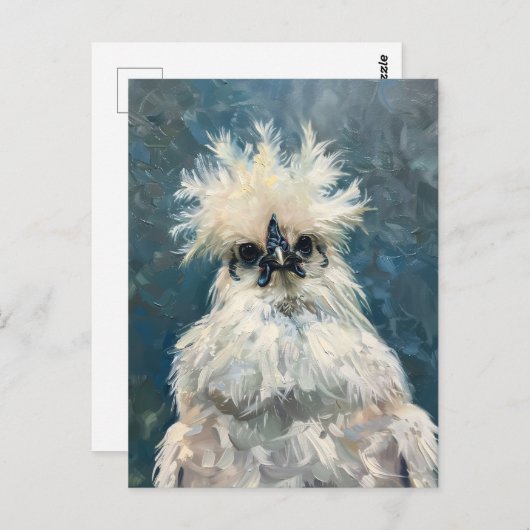 ふわふわの白いシルキーチキンオイル塗装デコパージュ ポストカード (正面/裏面)