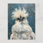 ふわふわの白いシルキーチキンオイル塗装デコパージュ ポストカード (正面)