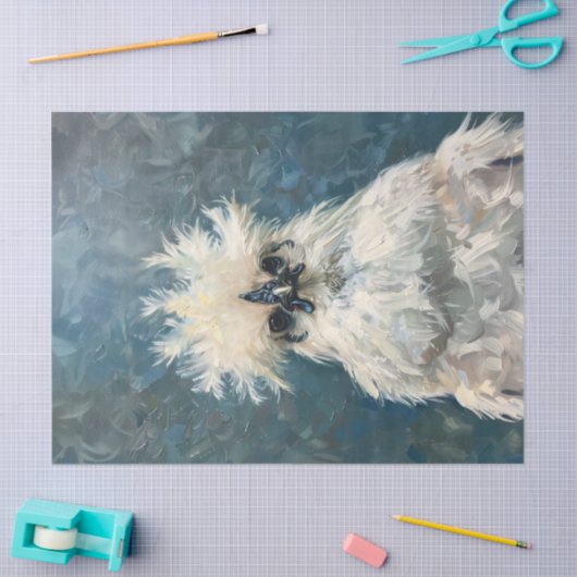 ふわふわの白いシルキーチキンオイル塗装デコパージュ 薄葉紙 (クラフト)