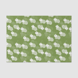 ふわふわの白いブニーが緑 薄葉紙