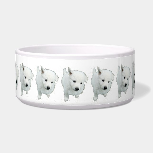 ふわふわの白い子犬の写真 ボウル (正面)