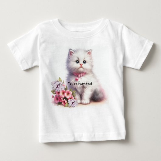ふわふわの白い子猫あなたはおしっこ ベビーTシャツ (正面)