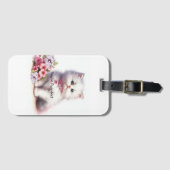 ふわふわの白い子猫あなたはおしっこ ラゲッジタグ (正面横)