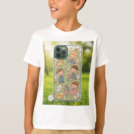 ふわふわの白い子猫とぴょんぴょん跳ねるウサギが交流する Tシャツ