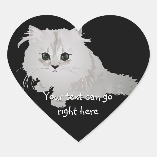 ふわふわの白い子猫ハート ハートシール (正面)