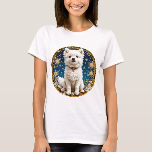 ふわふわの白い犬 Tシャツ (正面)