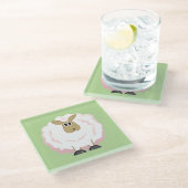 ふわふわの白い羊 ガラスコースター (アングル)