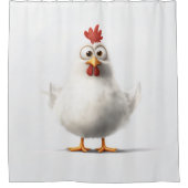 ふわふわの白い羽毛で愛らしいマンガチキン シャワーカーテン (正面)