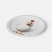 ふわふわの白い羽毛で愛らしいマンガチキン ペーパープレート (アングル)