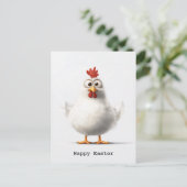 ふわふわの白い羽毛で愛らしいマンガチキン ポストカード (スタンド正面)