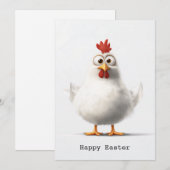 ふわふわの白い羽毛で愛らしいマンガチキン 招待状 (正面/裏面)