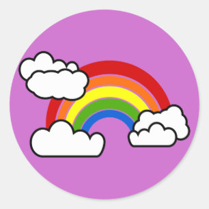 ふわふわの白い雲に輝く虹 ラウンドシール