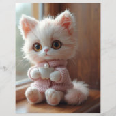 ふわふわの白と淡いピンクの猫のスクラップブック用紙 (正面)