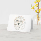 ふわふわの白犬の水彩©dianeheller2020 カード (黄色い花)