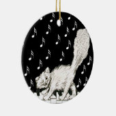 ふわふわの白猫歩くオンピアノ鍵楽譜 セラミックオーナメント (右)