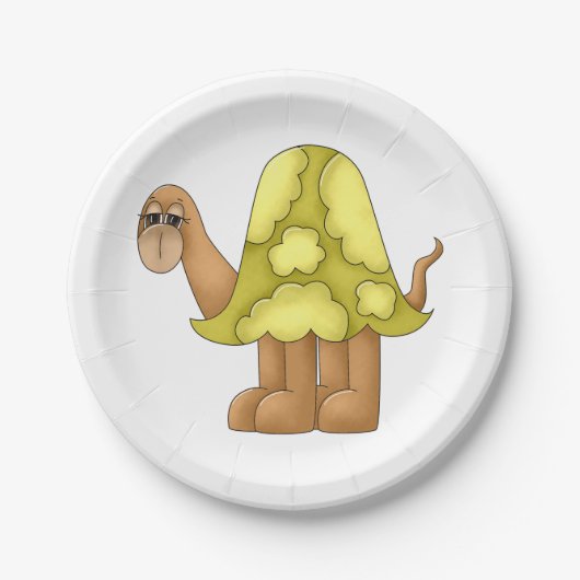 ふわふわの緑の貝殻を持つかわいい漫画の亀 ペーパープレート (正面)