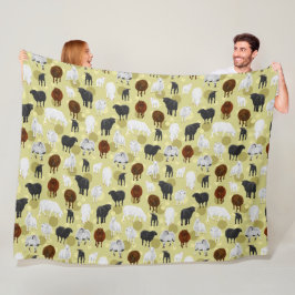 ふわふわの羊と子羊のパターン フリースブランケット