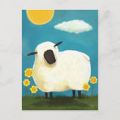 ふわふわの羊と黄色の花はがき ポストカード (正面)