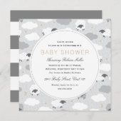 ふわふわの羊の赤ちゃんシャワー 招待状 (正面/裏面)