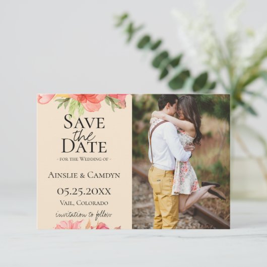 ふわふわの花の写真 セーブ・ザ・デート 案内状 (スタンド正面)