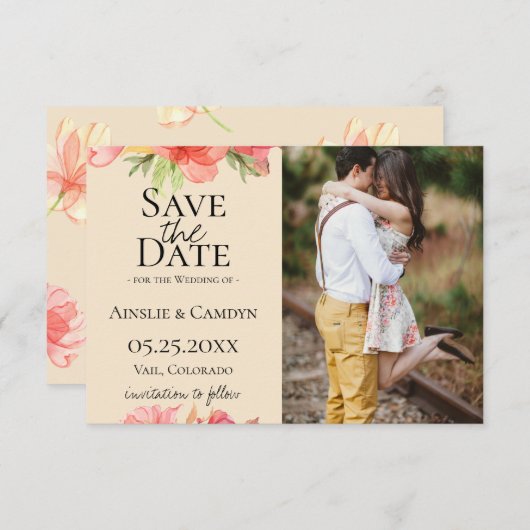 ふわふわの花の写真 セーブ・ザ・デート 案内状 (正面/裏面)